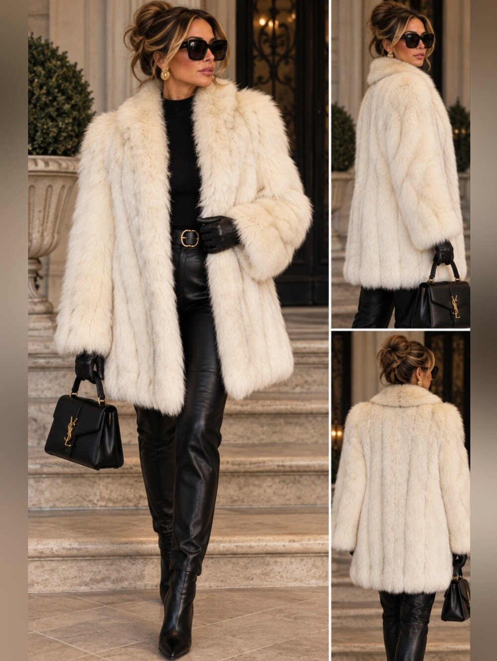 Vintage SAGA FOX Real Blue Fox Fur Coat Stroller Jacket White Cream S/M